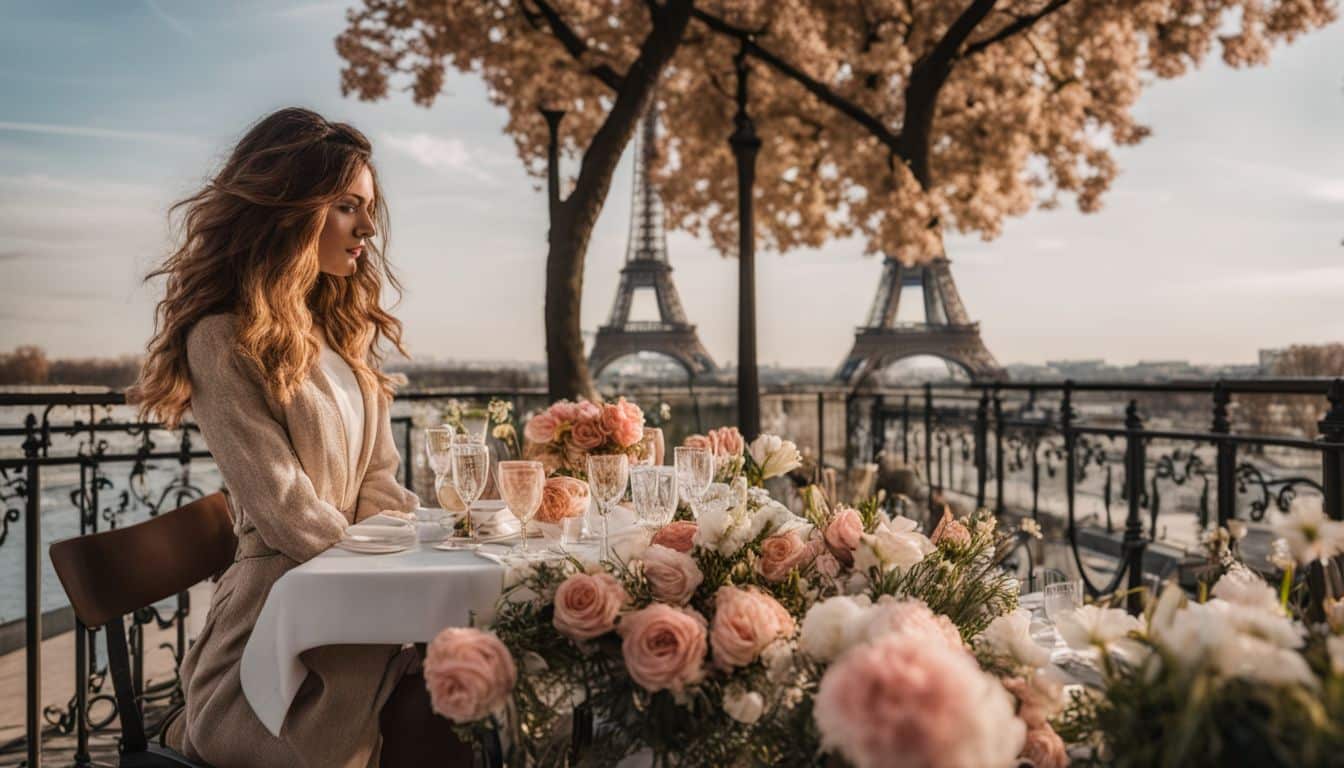 Un magnifique arrangement floral devant la Tour Eiffel au printemps. Un magnifique arrangement floral devant la Tour Eiffel au printemps.