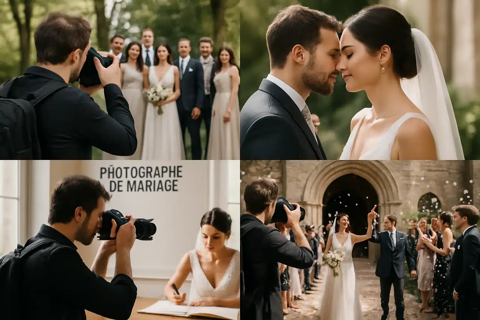 Un photographe utilisant diff&eacute;rentes focales pour capturer un mariage.